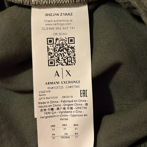 NEW!!! Armani Exchange J14 skinny jeans in olive green size 31. - Picture 12 of 12